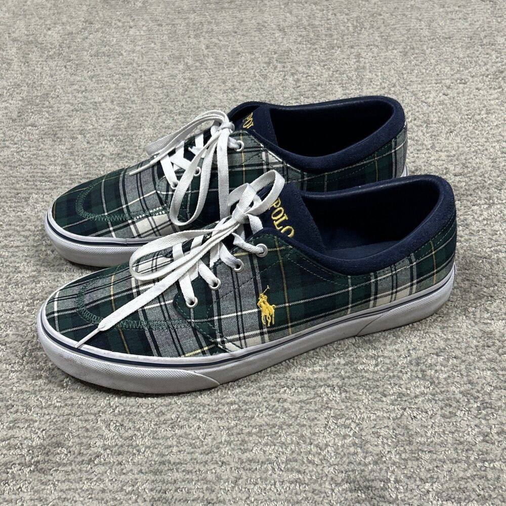 Polo Ralph Lauren Faxon X Shoes Mens 12 Navy Plaid Pony Low Top Preppy Sneakers